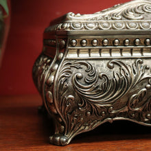 Load image into Gallery viewer, x SOLD Vintage Pewter Jewellery Box, Navy Velvet Lining and Two Dividers, Scroll Work B11227