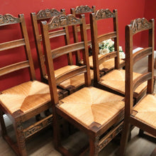 Load image into Gallery viewer, x SOLD - Set of 6 Antique French Rush Seat Dining Chairs, 6 Antique French Kitchen Chairs B10783