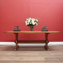 Load image into Gallery viewer, x SOLD Antique French Oak Twin Pedestal Dining Table or Kitchen Table, Stretcher Base. B11170