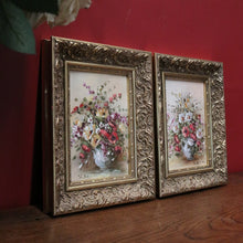 Load image into Gallery viewer, x SOLD Pair of Oil on Canvas Floral Arrangements, Set of Two Painting in Gilt Frames B10808