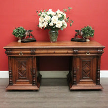 Load image into Gallery viewer, x SOLD Antique French Oak Office Desk, French Twin Pedestal Desk, 3 Drawer Desk in Oak. B10255