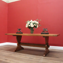 Load image into Gallery viewer, x SOLD Antique French Oak Twin Pedestal Dining Table or Kitchen Table, Stretcher Base. B11170