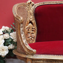Load image into Gallery viewer, x SOLD Antique French Settee, Sofa, Gilt Timber, Cane, Fabric, Boudoir Chair, Armchair B11145
