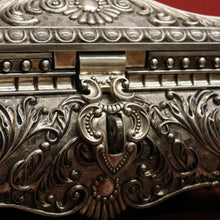 Load image into Gallery viewer, x SOLD Vintage Pewter Jewellery Box, Navy Velvet Lining and Two Dividers, Scroll Work B11227