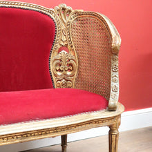 Load image into Gallery viewer, x SOLD Antique French Settee, Sofa, Gilt Timber, Cane, Fabric, Boudoir Chair, Armchair B11145