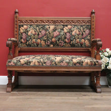Load image into Gallery viewer, Antique French Hall Settle Hall Seat Oak and Tapestry French Bench Seat Armchair B10810