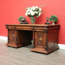 Load image into Gallery viewer, x SOLD Antique French Oak Office Desk, French Twin Pedestal Desk, 3 Drawer Desk in Oak. B10255