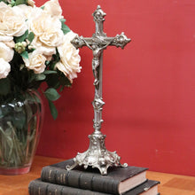 Load image into Gallery viewer, x SOLD Antique Vintage Crucifix, Free Standing Cross, Jesus on Cross Silver Plate Cross B10903