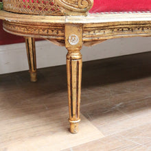 Load image into Gallery viewer, x SOLD Antique French Settee, Sofa, Gilt Timber, Cane, Fabric, Boudoir Chair, Armchair B11145