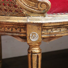Load image into Gallery viewer, x SOLD Antique French Settee, Sofa, Gilt Timber, Cane, Fabric, Boudoir Chair, Armchair B11145