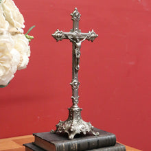 Load image into Gallery viewer, x SOLD Antique Vintage Crucifix, Free Standing Cross, Jesus on Cross Silver Plate Cross B10903