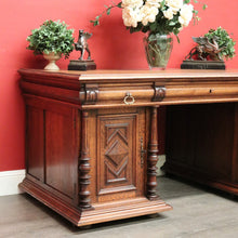 Load image into Gallery viewer, x SOLD Antique French Oak Office Desk, French Twin Pedestal Desk, 3 Drawer Desk in Oak. B10255