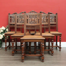 Load image into Gallery viewer, x SOLD Antique French Walnut and Cane Dining Chairs, Carved back Kitchen Chairs B10520