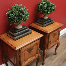 Load image into Gallery viewer, x SOLD Pair of Vintage French Bedside Cabinets, Carved Oak Lamp or Side Tables B10919