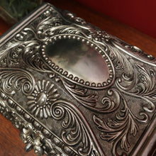 Load image into Gallery viewer, x SOLD Vintage Pewter Jewellery Box, Navy Velvet Lining and Two Dividers, Scroll Work B11227