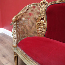 Load image into Gallery viewer, x SOLD Antique French Settee, Sofa, Gilt Timber, Cane, Fabric, Boudoir Chair, Armchair B11145