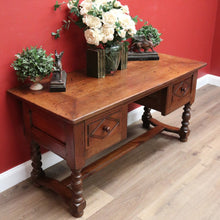 Load image into Gallery viewer, x SOLD Antique French Brittany Cherrywood 2 Drawers Office Writing Desk Hall Foyer Table with Stretcher Base B10724