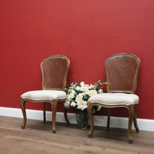 Load image into Gallery viewer, x SOLD Pair of Vintage French Oak and Cane Hall Chairs or Bedroom Chairs. Linen Fabric. B11267