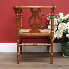 Load image into Gallery viewer, x SOLD Antique French Corner Chair Oak and Rush Seat Music Chair Bedroom Chair Armchair B10748