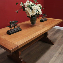 Load image into Gallery viewer, Antique French Oak Twin Pedestal Dining Table or Kitchen Table, Stretcher Base. B11170
