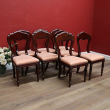 Load image into Gallery viewer, x SOLD Set of Eight Antique Dining Chairs, Kitchen Chairs, English Mahogany and Fabric. B11142