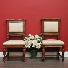 Load image into Gallery viewer, Pair of Chairs, Church Hall Chairs, Antique French Walnut and Fabric Chairs