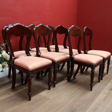 Load image into Gallery viewer, x SOLD Set of Eight Antique Dining Chairs, Kitchen Chairs, English Mahogany and Fabric. B11142