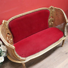 Load image into Gallery viewer, x SOLD Antique French Settee, Sofa, Gilt Timber, Cane, Fabric, Boudoir Chair, Armchair B11145