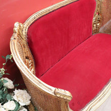 Load image into Gallery viewer, x SOLD Antique French Settee, Sofa, Gilt Timber, Cane, Fabric, Boudoir Chair, Armchair B11145