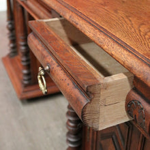 Load image into Gallery viewer, x SOLD Antique French Oak Office Desk, French Twin Pedestal Desk, 3 Drawer Desk in Oak. B10255