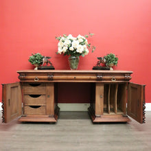 Load image into Gallery viewer, x SOLD Antique French Oak Office Desk, French Twin Pedestal Desk, 3 Drawer Desk in Oak. B10255