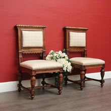 Load image into Gallery viewer, x SOLD Pair of Chairs, Church Hall Chairs, Antique French Walnut and Fabric Chairs. B10372