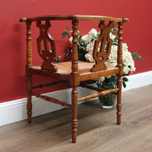 Load image into Gallery viewer, x SOLD Antique French Corner Chair Oak and Rush Seat Music Chair Bedroom Chair Armchair B10748