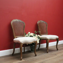 Load image into Gallery viewer, x SOLD Pair of Vintage French Oak and Cane Hall Chairs or Bedroom Chairs. Linen Fabric. B11267