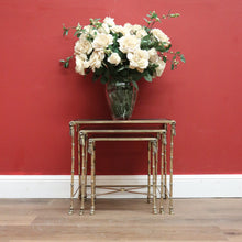 Load image into Gallery viewer, x SOLD Nesting Tables, Set of Three Vintage Italian Brass and Glass Faux Bamboo Tables B11236