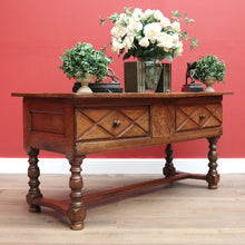 Load image into Gallery viewer, x SOLD Antique French Brittany Cherrywood 2 Drawers Office Writing Desk Hall Foyer Table with Stretcher Base B10724