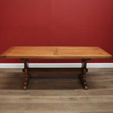 Load image into Gallery viewer, x SOLD Antique French Oak Twin Pedestal Dining Table or Kitchen Table, Stretcher Base. B11170