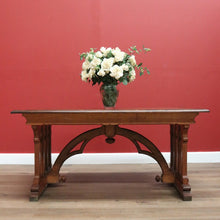 Load image into Gallery viewer, Antique French Dining Table or Office Desk with Church Window Pedestal Stretcher B10773