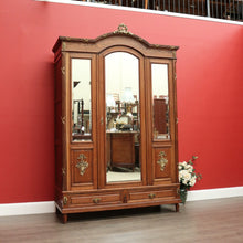 Load image into Gallery viewer, x SOLD Antique French Oak & Mirror Door Wardrobe Armoire with Bevelled Mirrors, Gilt Brass mounts with drawers. B10531