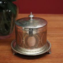 Load image into Gallery viewer, x SOLD Antique Silver Plate Biscuit Barrel Lift Lid Embossed Body Antique Lidded Vessel. B11244