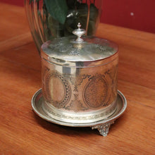 Load image into Gallery viewer, x SOLD Antique Silver Plate Biscuit Barrel Lift Lid Embossed Body Antique Lidded Vessel. B11244