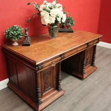 Load image into Gallery viewer, x SOLD Antique French Oak Office Desk, French Twin Pedestal Desk, 3 Drawer Desk in Oak. B10255