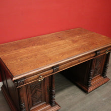 Load image into Gallery viewer, x SOLD Antique French Oak Office Desk, French Twin Pedestal Desk, 3 Drawer Desk in Oak. B10255