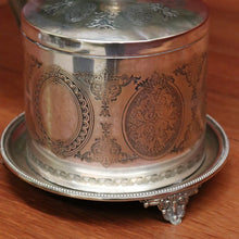 Load image into Gallery viewer, x SOLD Antique Silver Plate Biscuit Barrel Lift Lid Embossed Body Antique Lidded Vessel. B11244
