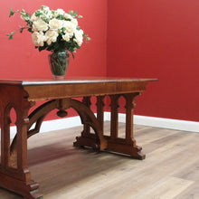 Load image into Gallery viewer, x SOLD Antique French Dining Table or Office Desk with Church Window Pedestal Stretcher B11505