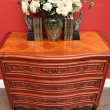 Load image into Gallery viewer, x SOLD Vintage French Chest of Drawers, 3 Drawer Parquetry Top French Cherrywood Chest. B10416