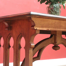 Load image into Gallery viewer, x SOLD Antique French Dining Table or Office Desk with Church Window Pedestal Stretcher B11505