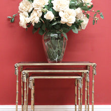 Load image into Gallery viewer, x SOLD Nesting Tables, Set of Three Vintage Italian Brass and Glass Faux Bamboo Tables B11236