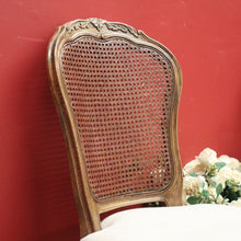 Load image into Gallery viewer, x SOLD Pair of Vintage French Oak and Cane Hall Chairs or Bedroom Chairs. Linen Fabric. B11267
