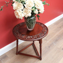 Load image into Gallery viewer, x SOLD Antique English Walnut Lamp Table, Side, Wine Table or Bedside Table Carved Top B11106